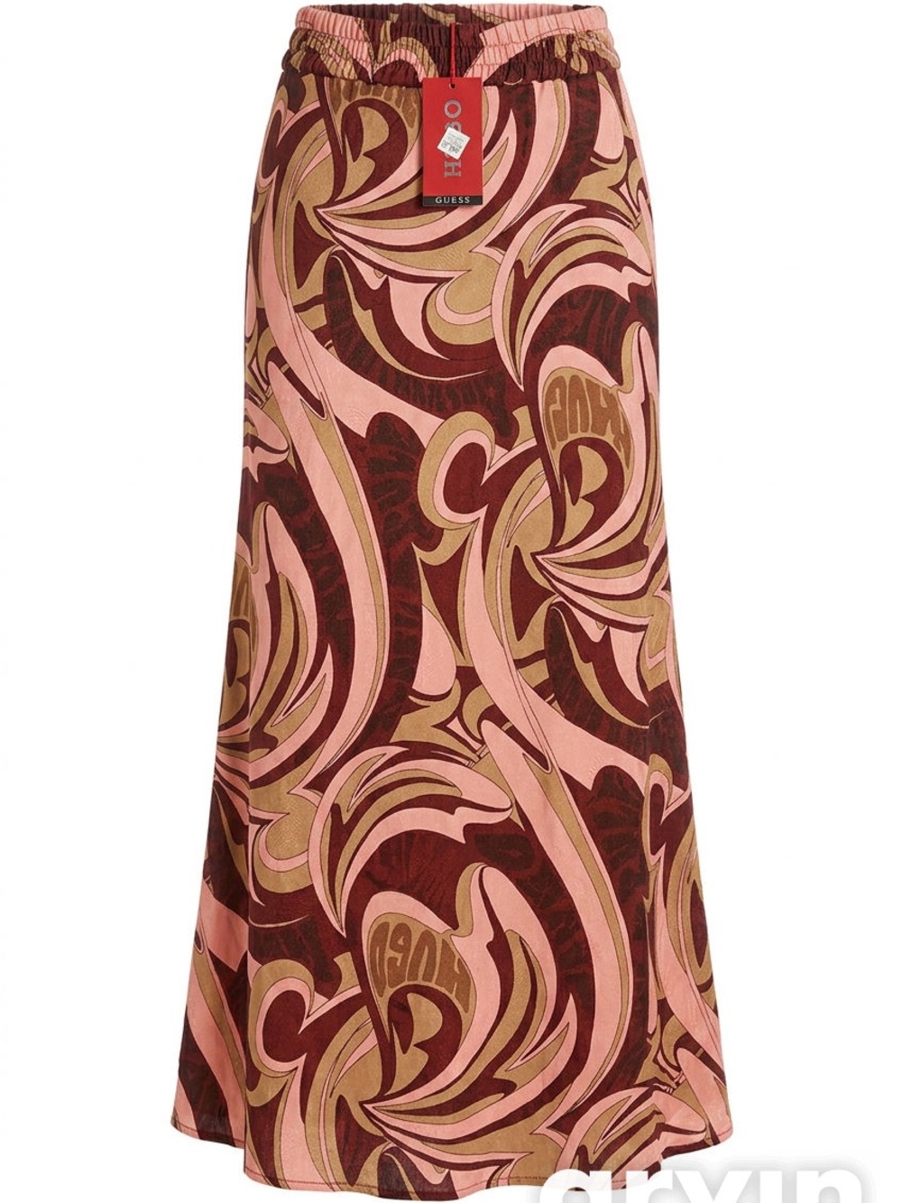 Hugo Boss Pink Brown Tan Swirl Print Maxi Skirt